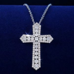 New Silver Round Diamond Holy Cross Necklace